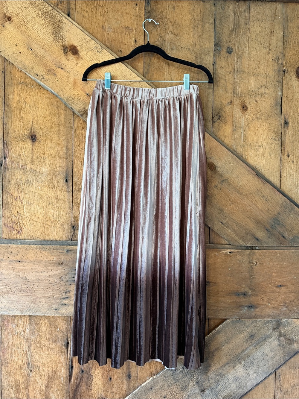 Mystree Pleated Velvet Ombre Maxi Skirt Taupe Chocolate Brown 20579 Womens S